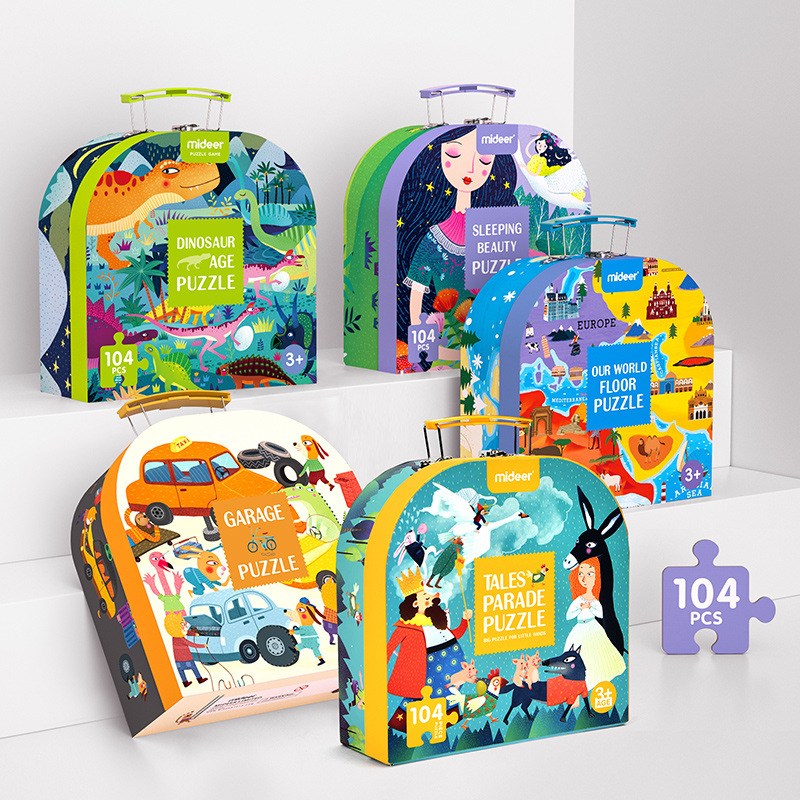 Mideer Dinosaur Puzzle Portable Gift Box Children's Cartoon Animal Puzzle Neutral Early Education Paper Toy New Arrival