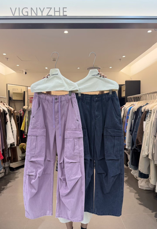 Superb Purple Color~ Korean Dongdaemun Vignyzhe2026 Winter Fleece Thickened Loose-Fitting Slimming Versatile Cargo Pants