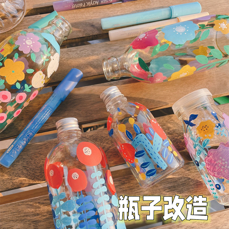 Colorful Glass Bottle Diy Hand Graffiti Children Painting Creative Glass Bottles to make Colour Transparent Drift Bottle-Taobao