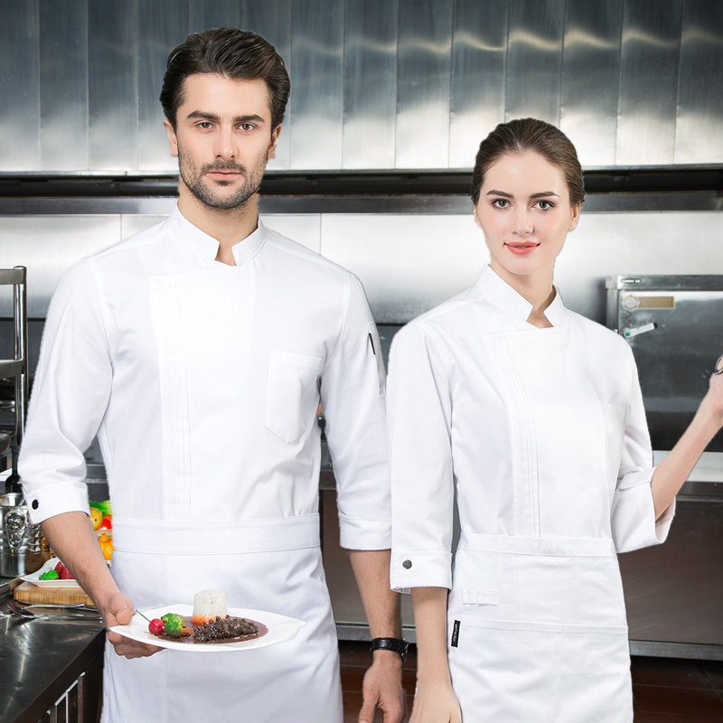 Hotel high-end catering chef clothing three-quarter sleeve breathable cotton restaurant baking canteen autumn and winter tooling customization