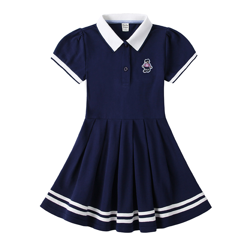 Girls' dress cotton summer dress children's baby college wind Polo skirt primary school students summer girl pleated skirt