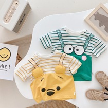2022 Summer clothing new boy short sleeve T-shirt fake two foreign air half sleeve cartoon pure cotton child male baby boy