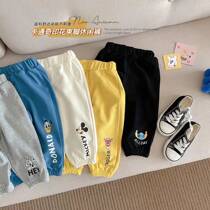 2022 Spring loaded new male baby Mickey gush sports pants boy baby children thickened casual pants for spring and autumn