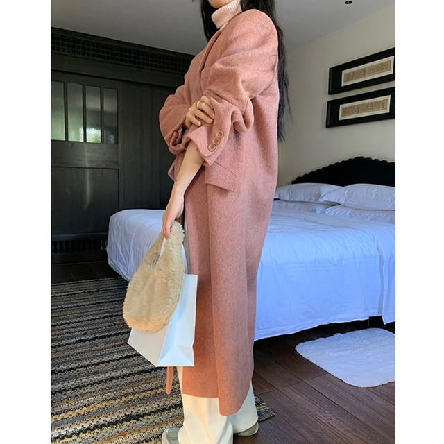 60% off clearance Yingzi oni warm oil ceiling Korean version pink mid-length 50 woolen coat thick woolen coat