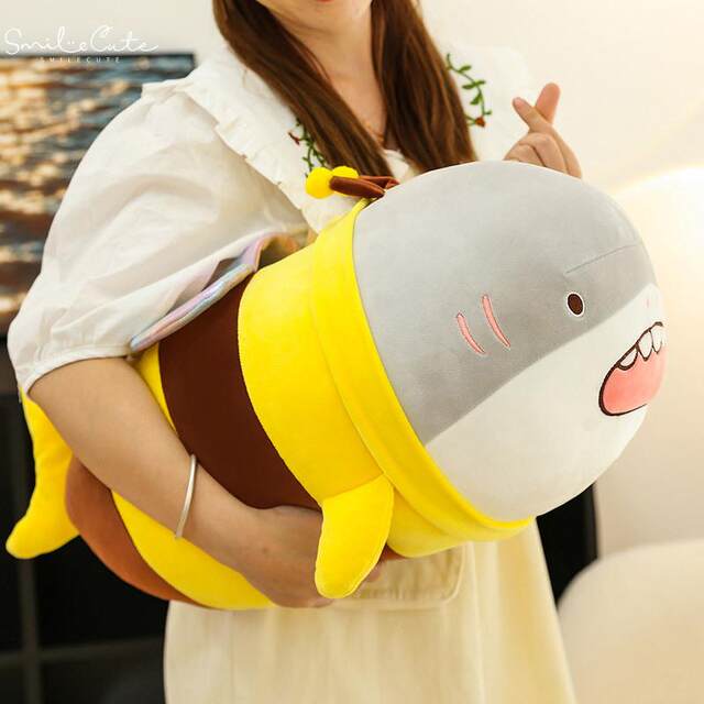 Hong Kong Sc Quirky Plush Toy Bee Shark Stuffed Animal Cute Shark Bee Doll Pillow Birthday Gift