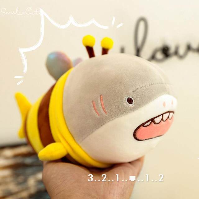 Hong Kong Sc Quirky Plush Toy Bee Shark Stuffed Animal Cute Shark Bee Doll Pillow Birthday Gift