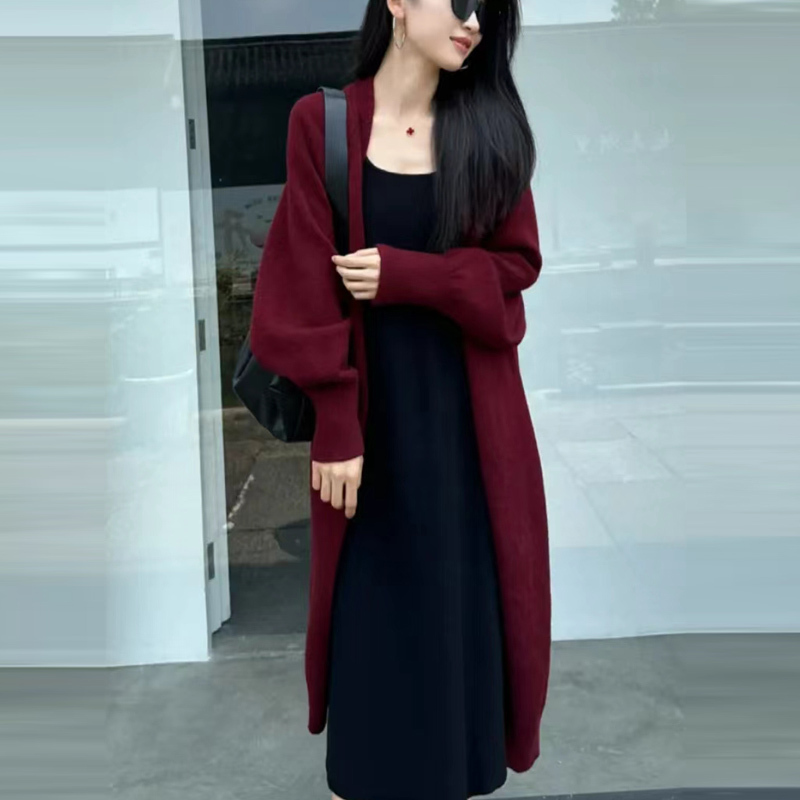 Autumn and Winter Women's Wool Sweater Coat, Lazy Style, Over-The-Knee Long, Loose, Plus Size, Thick Knitted Cardigan, Cashmere Outerwear