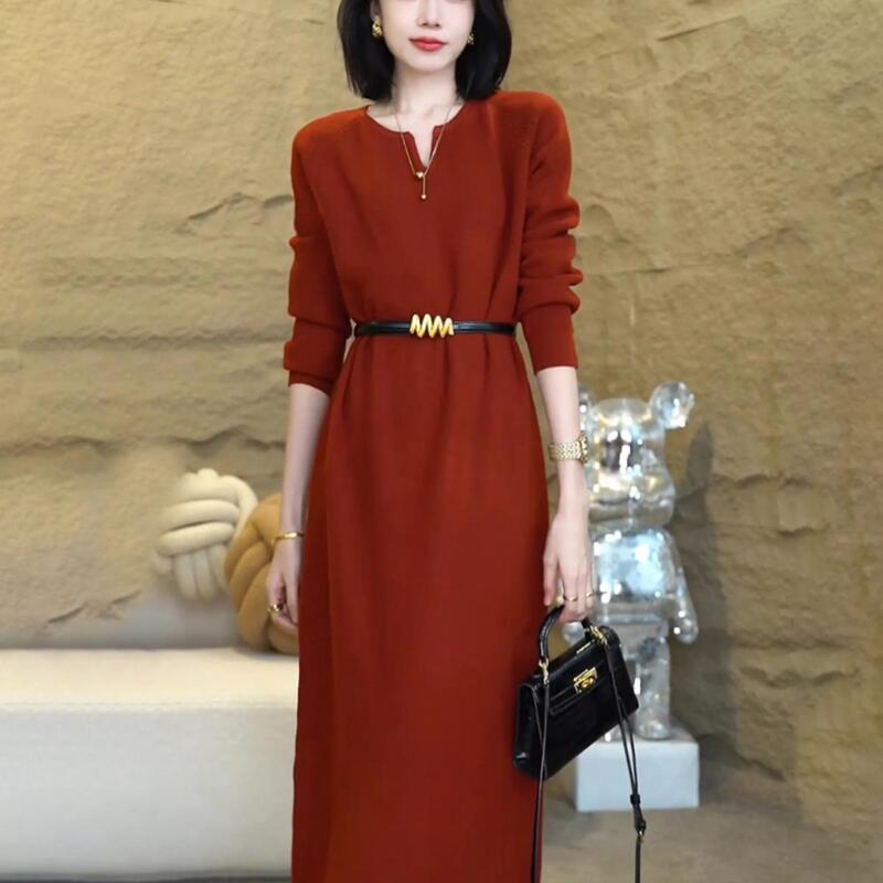 New Autumn and Winter Elegant Knitted Wool Sweater Mid-Length Over-The-Knee Dress Women's High-End Loose Sweater Dress