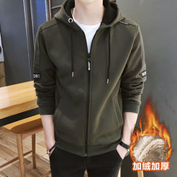 Men's Lamb Wool Sweatshirt, Autumn and Winter Trendy Brand Hooded Jacket, Fleece-Lined, Thickened, Warm Cardigan, Sports Top
