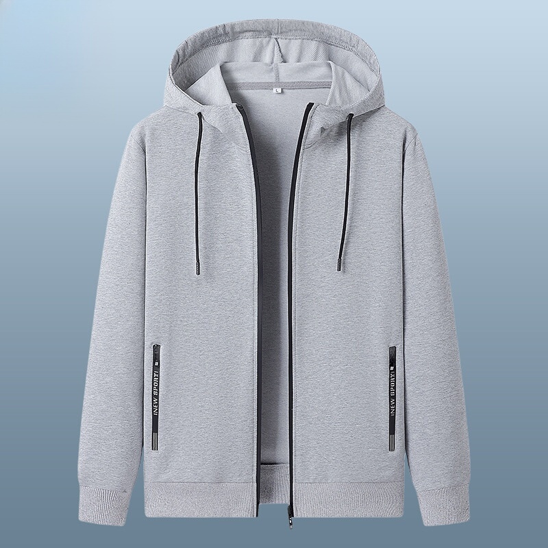 Hooded Zipper Cardigan Sweatshirt for Men, Spring, Autumn and Winter Pure Cotton Casual Jacket, Youth Fleece-Lined Running Sports Top