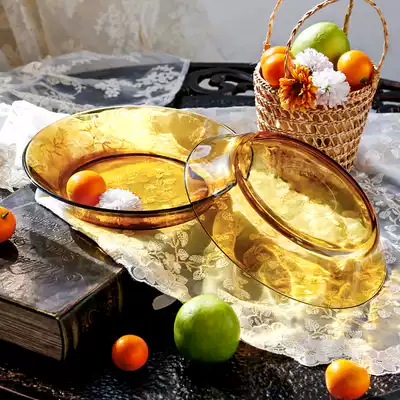 2 amber glass tableware tea colored plate home thick tea plate plate fruit plate
