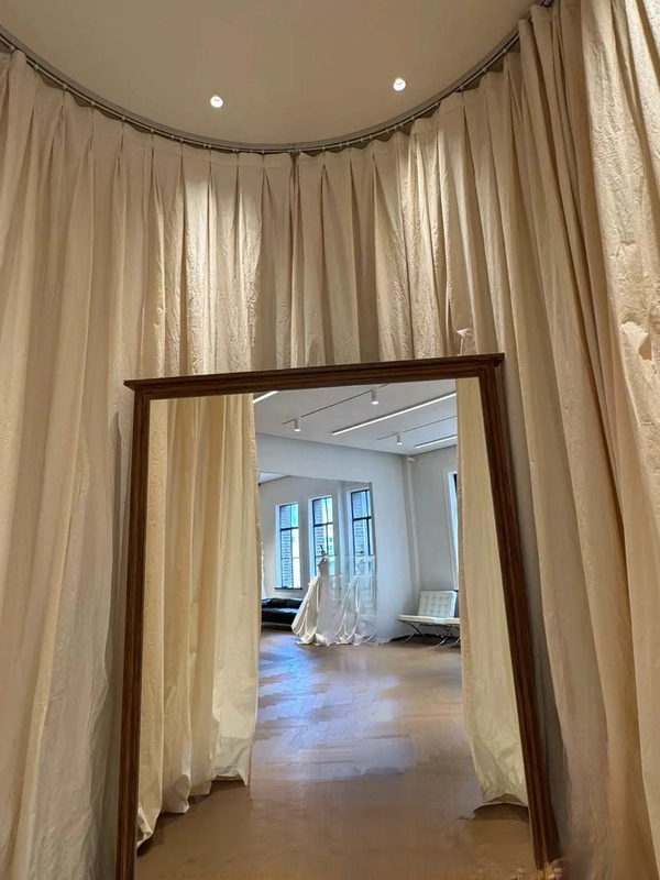 Pure Cotton White Plain Fabric Wedding Dress Fitting Curtain, Same Style as Popular on Xiaohongshu, Vintage White Blackout Curtain with a High-End Feel