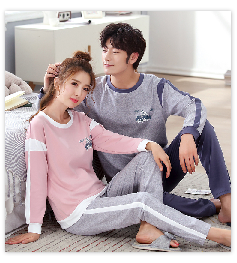 Cặp đôi đồ ngủ nữ mùa xuân và mùa thu cotton Phim hoạt hình Hàn Quốc sinh viên tươi dài tay áo hai dây cotton mùa hè đồ ngủ lụa đẹp cho các cặp đôi