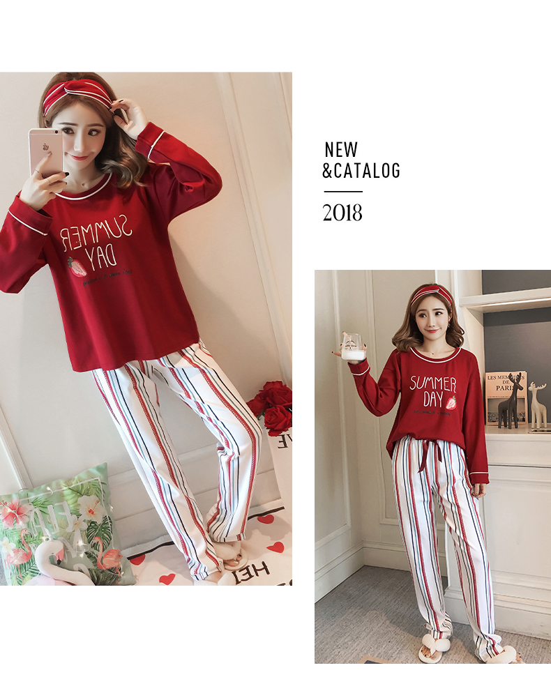 Đồ ngủ nữ mùa xuân và mùa thu quần dài tay cotton Bộ hai mảnh phim hoạt hình Hàn Quốc Cotton giản dị Kích thước lớn Dịch vụ tại nhà đồ ngủ de thương