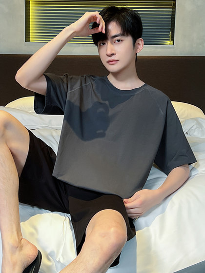 夏季男士加肥加大码短袖睡衣套装家居服薄款夏天可外穿学生青少年