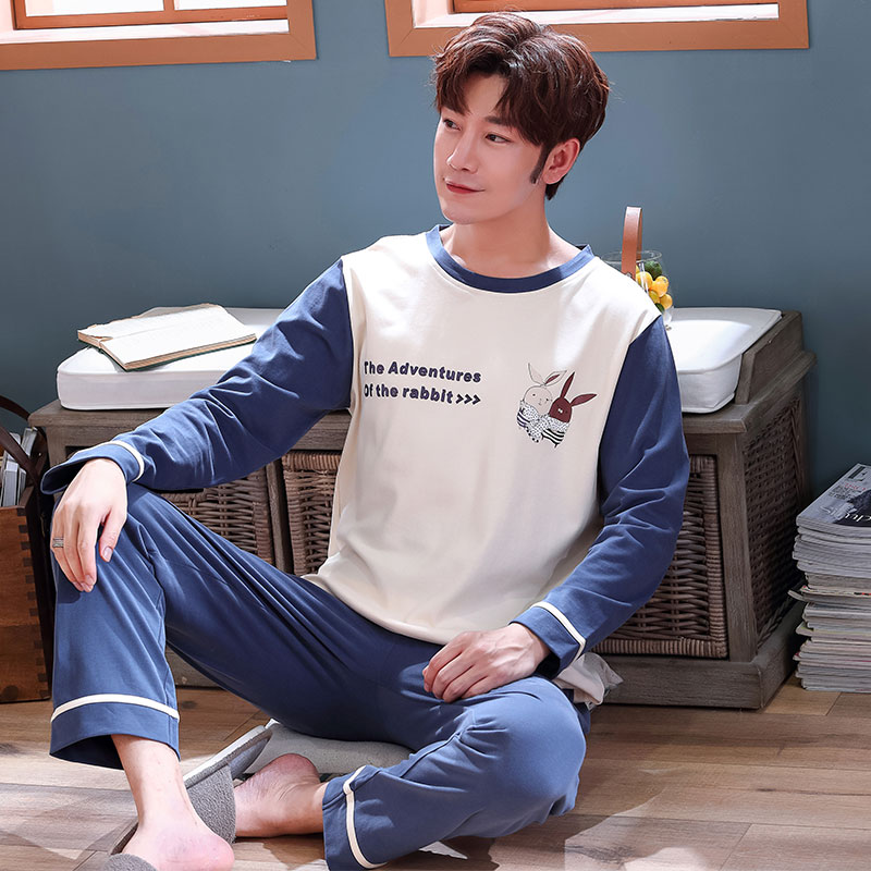 Mens đồ ngủ mùa xuân và mùa thu cotton dài tay quần đồ ngủ mùa thu và mùa đông mens phim hoạt hình nhà quần áo cá tính thường quy định.