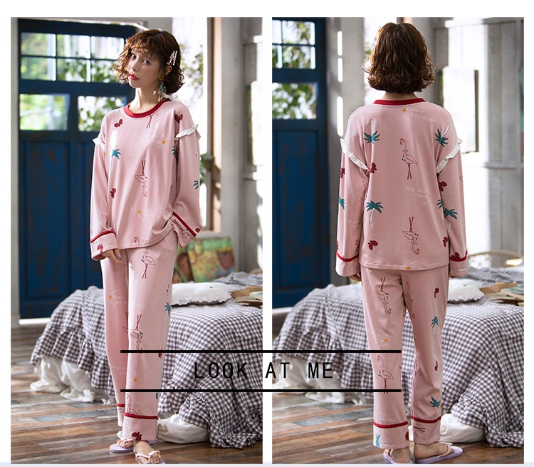 Đồ ngủ nữ mùa xuân và mùa thu cotton dài tay Hàn Quốc ngọt ngào phong cách công chúa nữ phục vụ nhà mùa thu và mùa đông tươi mát phù hợp với giản dị - Bộ Pajama