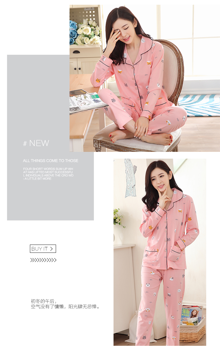 Bộ đồ ngủ của phụ nữ mùa hè dài tay cotton mùa xuân và mùa thu Phiên bản Hàn Quốc của phim hoạt hình có thể mặc bên ngoài quần áo phù hợp với phần mỏng thường có kích thước lớn đồ ngủ mùa đông