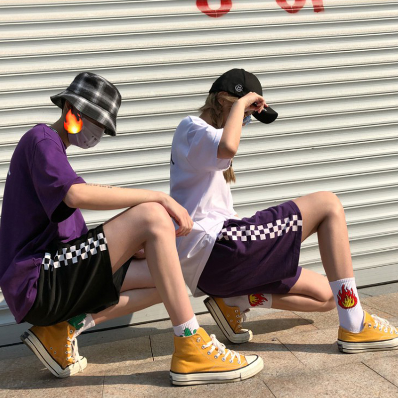 Mùa hè ins siêu cháy shorts letter in ấn Harajuku phong cách bf năm quần nam giới và phụ nữ loose straight quần âu quần đùi nữ