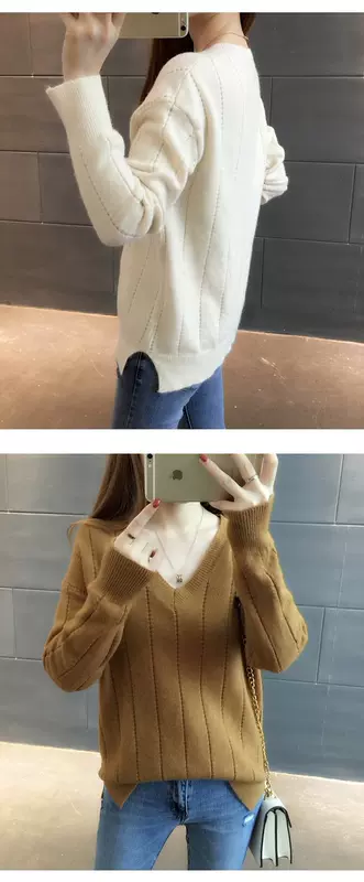 Áo len mới mùa thu 2018 nữ phiên bản Hàn Quốc của áo len cổ chữ V hoang dã màu đơn sắc lỏng lẻo áo khoác cardigan nữ