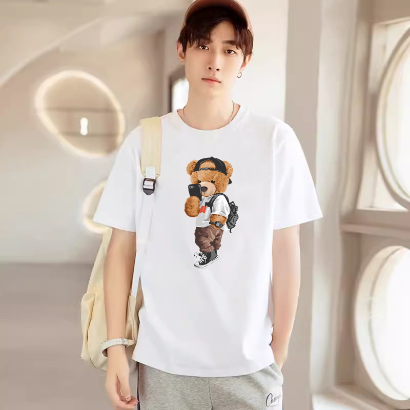 Trendy Bear Short-Sleeve T-Shirt for Men, Summer Large Size 2026 New Round Neck Slim Fit Cool Modal Half-Sleeve Top