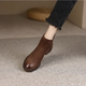 Genuine leather French retro brown short boots for women autumn and winter comfortable frosted low heel ankle boots round toe thick heel Chelsea boots