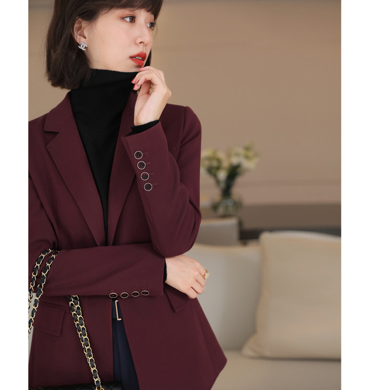 JOLIMENT burgundy casual blazer women's fall/winter 2020 new small man one button small suit