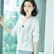 JOLIMENT fashion casual outside with ice silk shirt 2021 new single-breasted knit V-neck hollow cardigan jacket