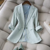 JOLIMENT green striped blazer women 2021 new premium cotton casual small suit top