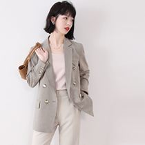 JOLIMENT French Plaid small blazer womens 2021 New style double breasted micro wide suit top