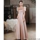 Pink evening dress niche light luxury high-end bridesmaid dress Xiaheben style high-end banquet performance host dress