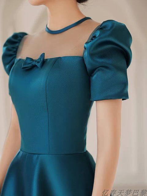 High-end annual meeting evening dress 2022 new blue banquet temperament host stage performance dress bridesmaid dress female