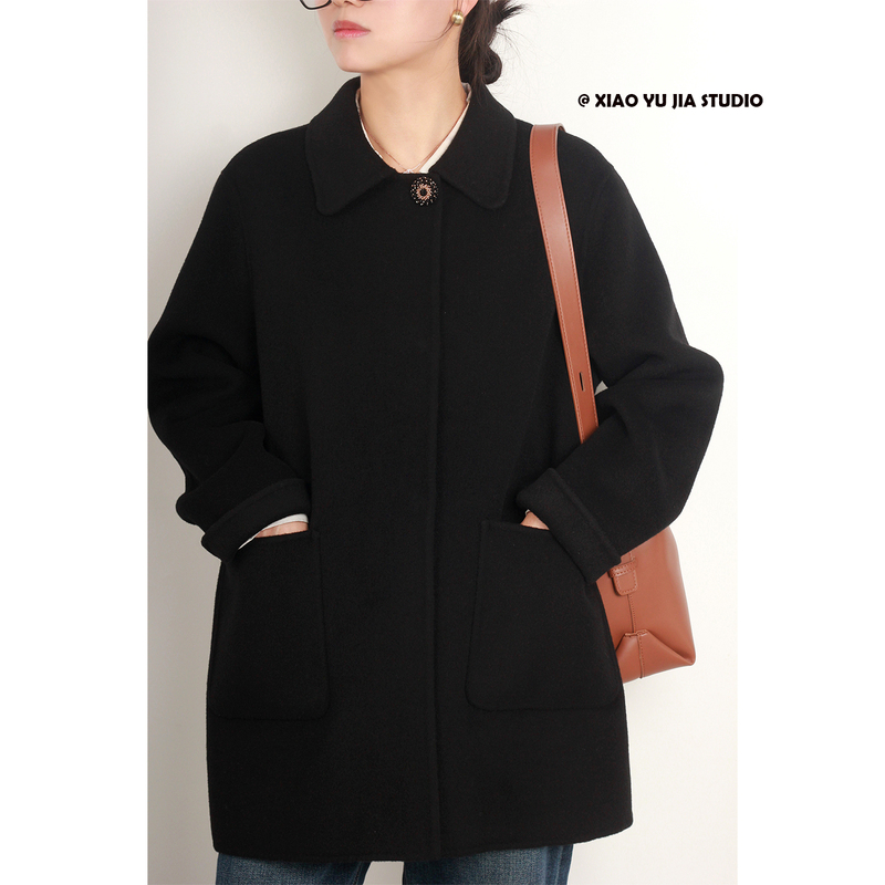 Plus-Size Double-Sided Wool Coat, 100% Wool Coat for Women, Slimming Effect for Plus-Size Women, Turn-Down Collar 100kg Coat Plus-Size Double-Sided Wool Coat, 100% Wool Coat for Women, Slimming Effect for Plus-Size Women, Turn-Down Collar 100kg Coat