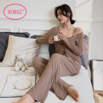 Pure cotton pajamas for women in spring and autumn thin modal sexy three-piece set with breast pads that can be worn outside home clothes for women in spring and summer
