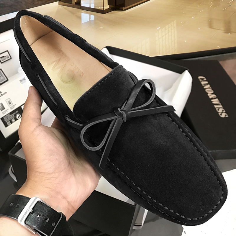 Boomer Frosted Genuine Leather Bean shoes Men's 2022 Spring Summer New Korean version Leisure One foot pedal 100 hitch set foot sloth shoes