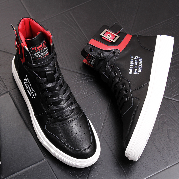 European and American men's short boots 2022 spring and autumn new inner heightening leather shoes street hip-hop trend high-top shoes men's shoes