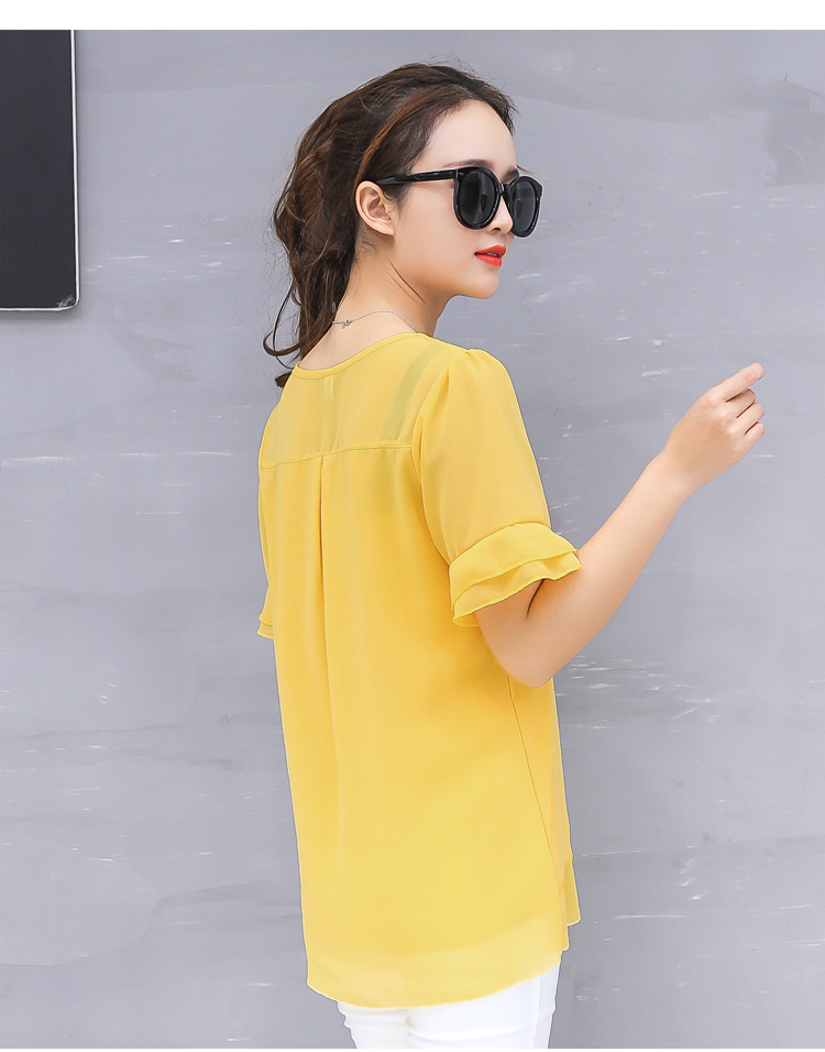 Áo sơ mi nữ mùa hè tay ngắn T áo voan size lớn che bụng ngắn tay áo nữ trung niên 30 - 40 tuổi Áo nữ mùa hè 25 đồ ngủ trung niên