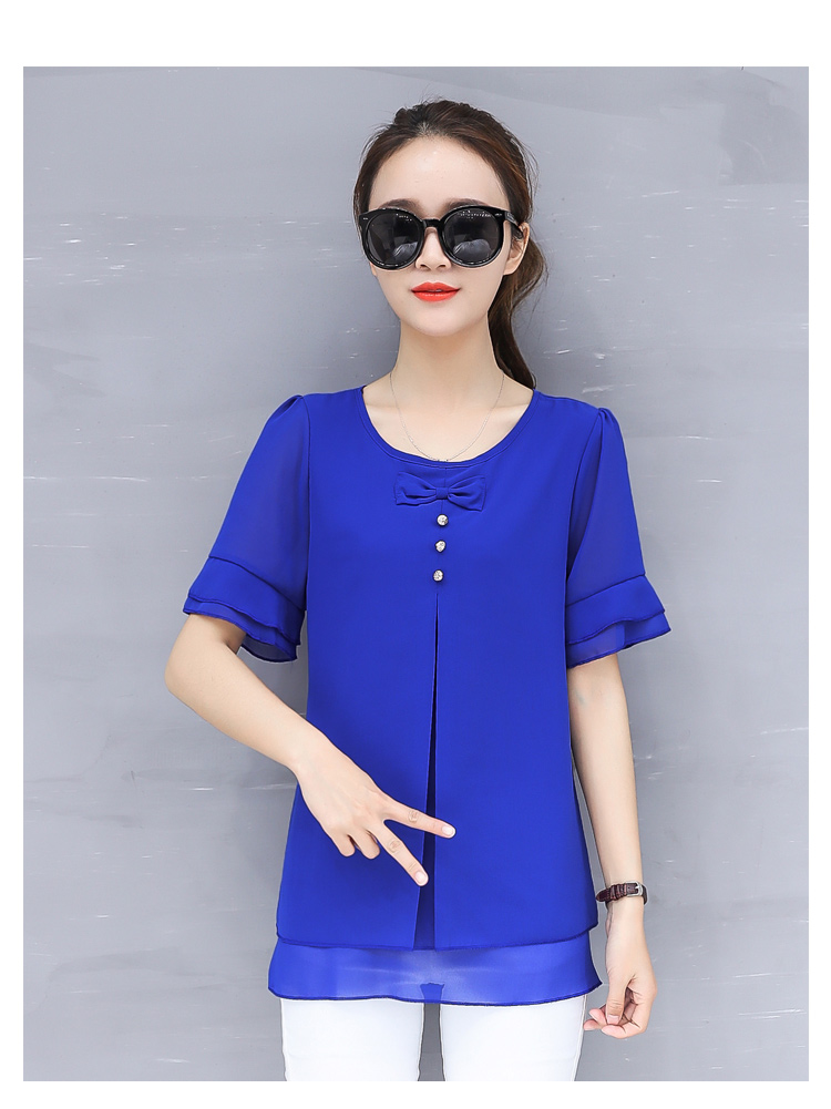 Áo sơ mi nữ mùa hè tay ngắn T áo voan size lớn che bụng ngắn tay áo nữ trung niên 30 - 40 tuổi Áo nữ mùa hè 25 đồ ngủ trung niên
