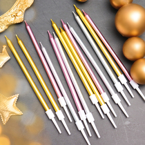 High Quality Birthday Candle Plating Slim Wedding Happy Birthday Pearlescent Gold Silver Long Stem Pencil Candle