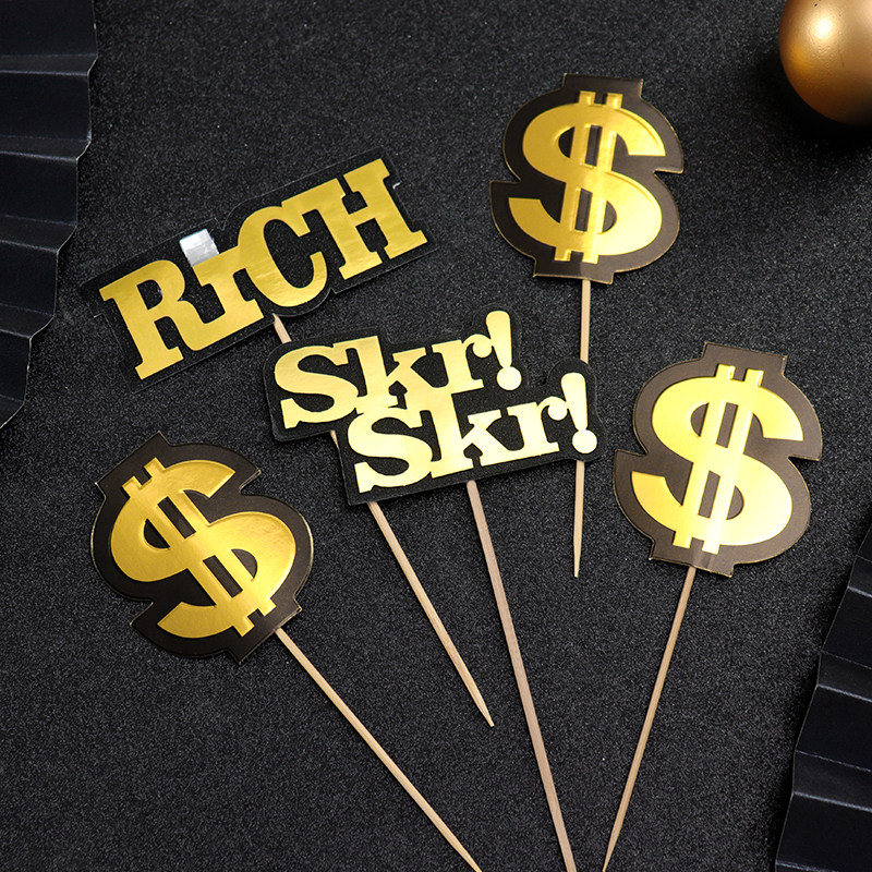 Internet celebrity dollar sign rick skr cake flag dessert table decoration bronzing whole village pride plug-in