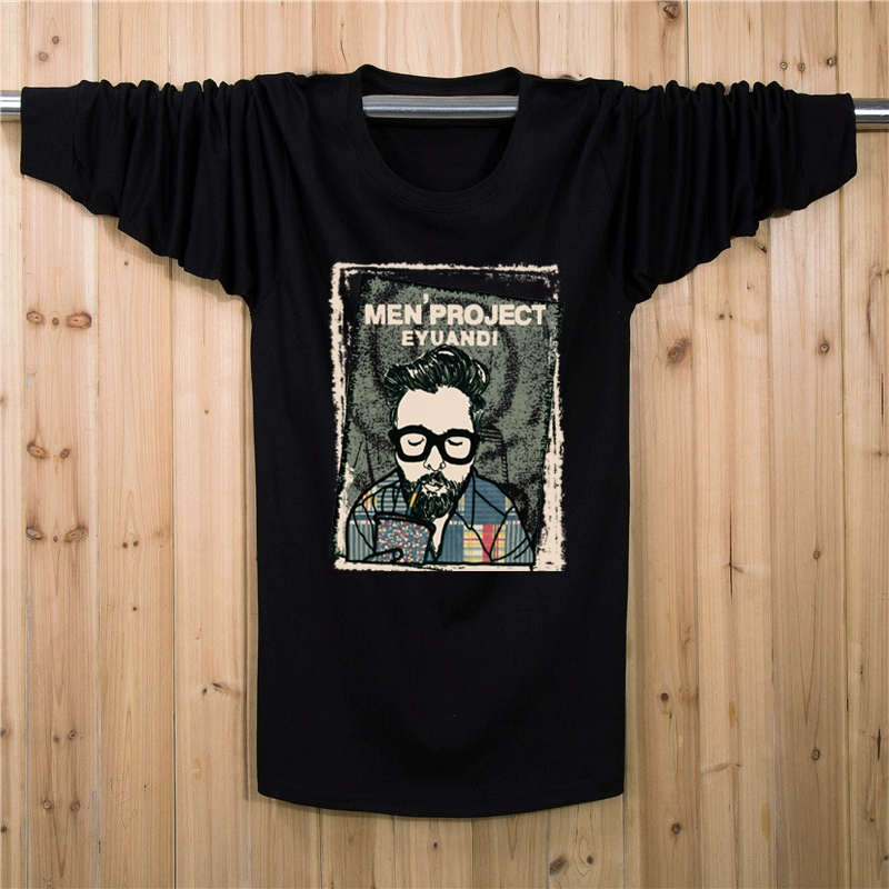 Mùa xuân nam dài tay T-Shirt đáy áo sơ mi áo khoác bông cộng với phân bón XL chất béo bình thường chất béo vòng cổ lỏng