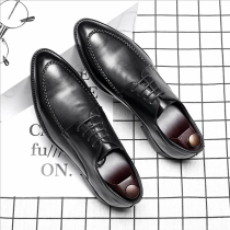 2019 autumn and winter mens shoes mens business dress British lace-up soft bottom pointed cowhide leather shoes mens groom wedding shoes