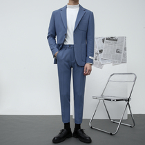 Spring and Autumn 2021 New Suit Set Men Korean Slim Trend Small Suit Mens Handsome Leisure British Dress