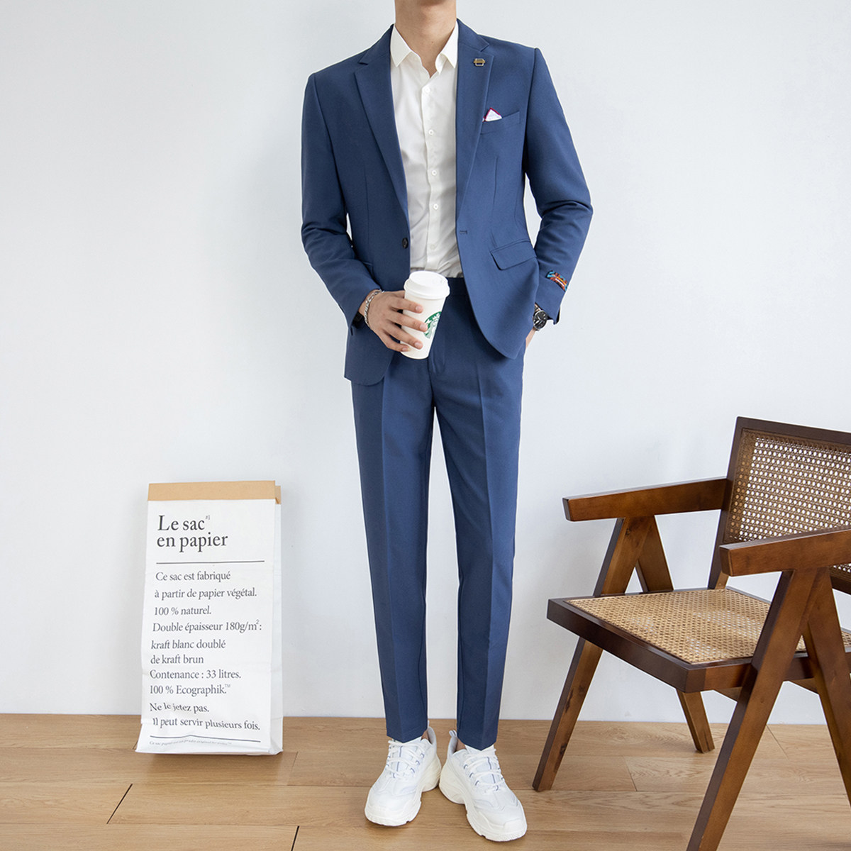 Casual suit set men's Korean version slim fashion business formal suit small suit British style groom wedding dress