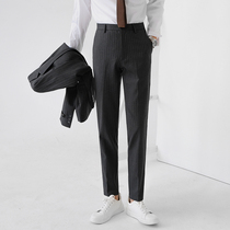 Korean striped trousers mens slim feet business dress youth trend casual pants mens non-iron suit pants