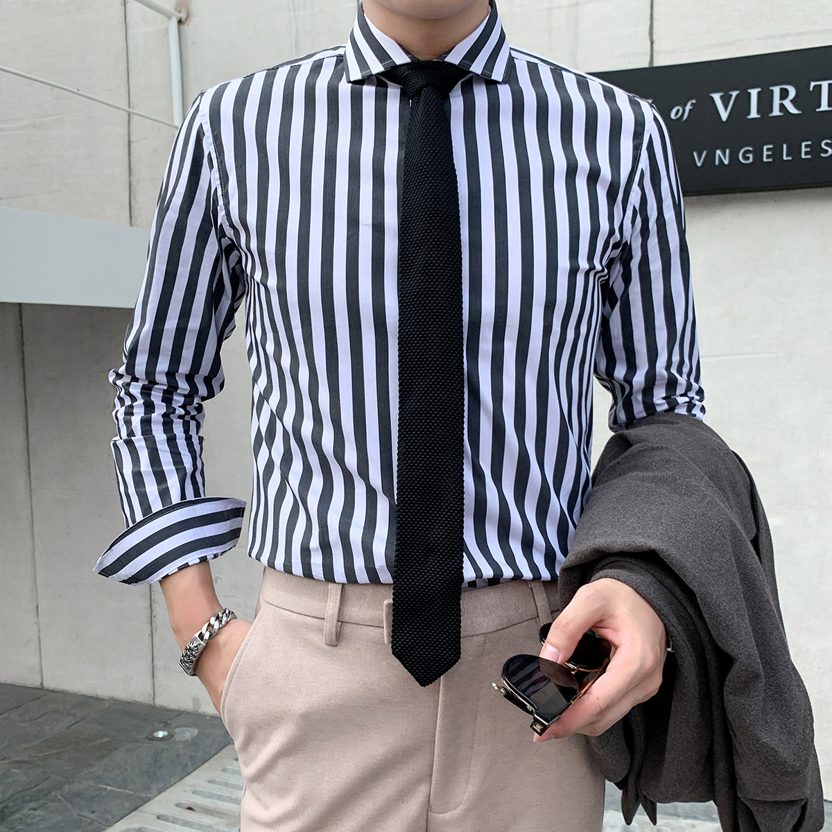 Striped long sleeve shirt male spring and summer body Inn positive dress Inch Shirt Casual Business Shirt Handsome tide blouses