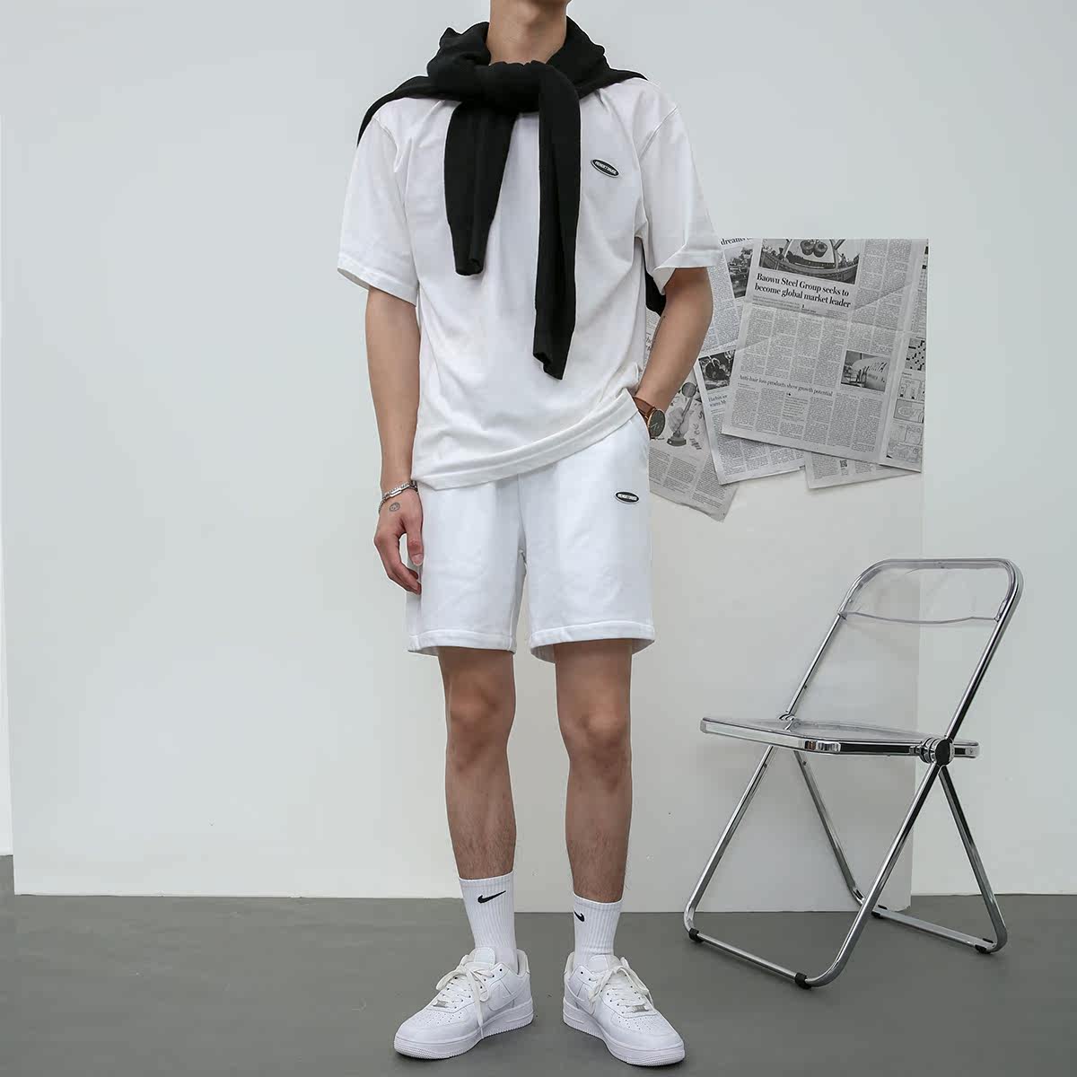 Casual suit Men's summer shorts Loose trend short-sleeved T-shirt men's handsome sportswear two-piece set