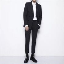 British slim double-breasted suit mens jacket casual striped suit youth small suit formal business single top