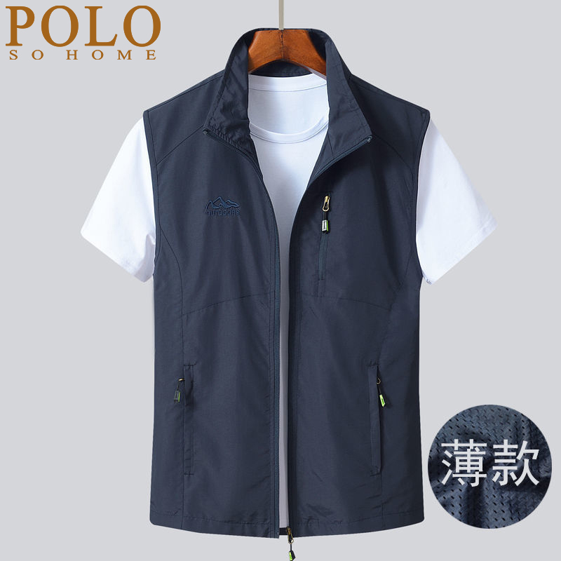 Polo Men's Vest Summer Thin Casual Breathable Jacket Men's Spring and Autumn Quick-Drying Vest for Young, Middle-Aged and Elderly Men