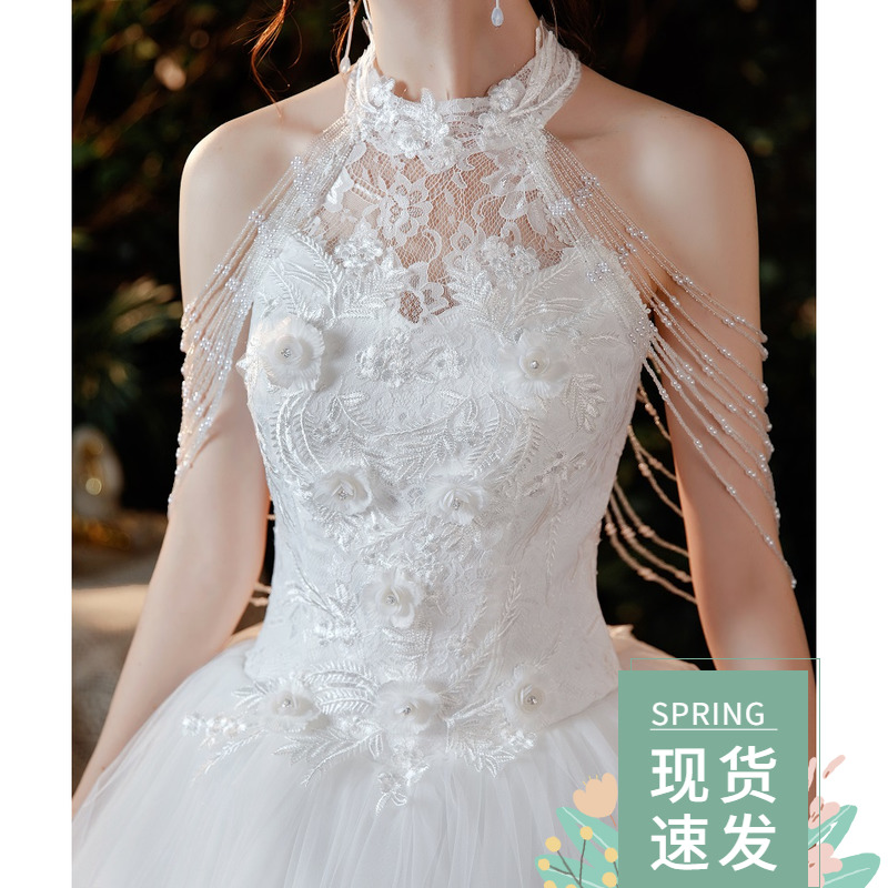 Hanging neck main wedding dress 2021 new bridal tassel French super fairy stars luxury show thin dream Qi